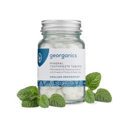 Image of Georganics Mineral Toothtablets Natural Effervescent Cleansing Tablets with Kaolin Clay Vegan, SLS, Cruelty and Fluoride Free Peppermint 120