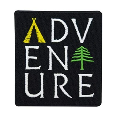 Image of Black Adventure Lettering Patch to Iron on Tree Patch, Tent Patches, Embroidery ironable Badges Finally Home