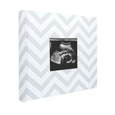 Image of Pearhead Baby Photo Album For Girl or Boy, Gender Neutral Memory Book, Newborn Keepsake, Gift New And Expecting Parents, 50 Pages, Grey Chevron