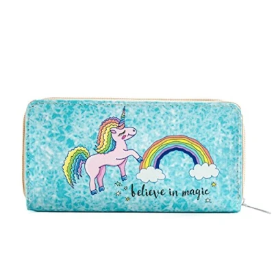 Image of DonDon Women’s Purse Wallet Unicorn Pattern Saying Believe in Magic