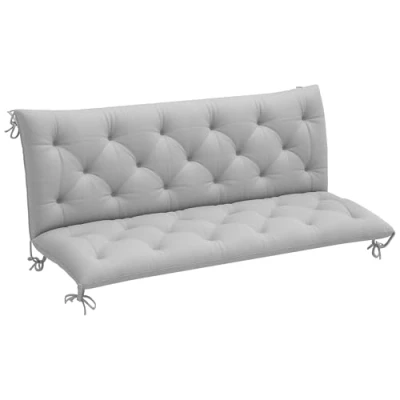 Image of Outsunny 2/3 Seater Garden Bench Cushion Outdoor Seat Pad with Ties Light Grey