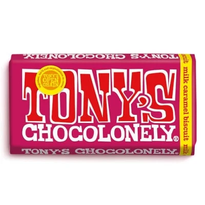 Image of Tony&#039;s Chocolonely Milk Caramel Biscuit Chocolate Bar 180g, Chocolate, Gift, Vegetarian Belgian Fairtrade
