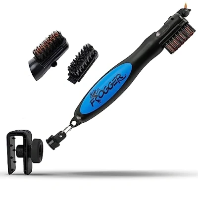 Image of Frogger BrushPro Latch it Golf Club Cleaner, Ergonomic Grip and Magnet, Blue Professional Brush Groove Cleaner for Golfers