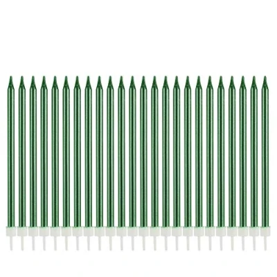 Image of Metallic Happy Birthday Candles Tall Cake Holders Long Thin Cupcake Topper for Wedding Party Decoration (24pcs) (Metallic Green)