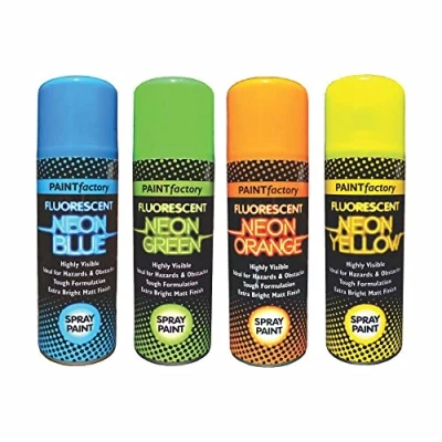 Image of Classic Signature Neon Pack of 4 Mix Colours Green, Blue, Yellow, Orange 200ML, Spray Paint Aerosol Fluorescent Bright Graffiti (Banksey) Matt Finish