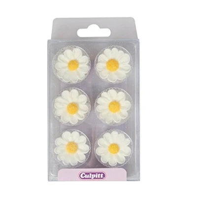 Image of Culpitt Sugar Daisies, Delightful Decorations for Easter Cakes and Cupcakes, White Pack of 12