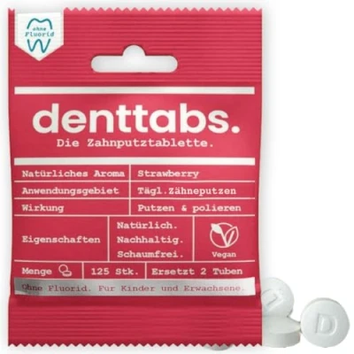 Image of Children&#039;s Strawberry Toothbrush Tablets Plastic Free Without Fluoride (Pack of 125)