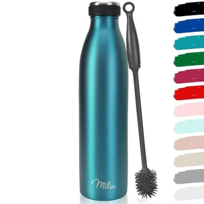 Image of Milu Stainless Steel Drinking Bottle 350ml, 500ml, 750ml, 1L, 1,5L Thermo Bottle, Insulated Water Leak Proof Double Walled, Carbonated incl. Cleaning Brush (Green, 1,5L)