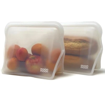 Image of Moonmoon Reusable Silicone Freezer Bags Stand Up Food Storage 2pk Clear XL 1500ml