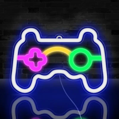 Image of Pagezol Game Neon Sign, Gaming Light Sign Powered by USB, Gamepad Shape LED Signs, Lights for Room Bedroom Wall Decor Party Decoration