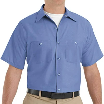 Image of Red Kap Men&#039;s Industrial Work Shirt, Regular Fit, Short Sleeve Utility Button, Petrol Blue, XXXXL