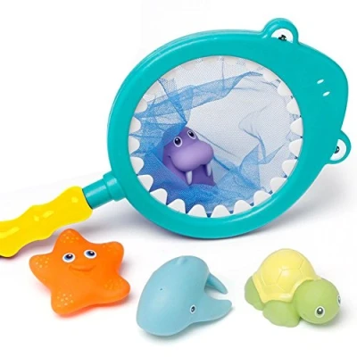 Image of Bath Toy Fishing Shark Style Spoon net Game Toys Floating SquirtsToys in Bathtub Bathroom Pool Time for Kids Toddler Baby Boys Girls