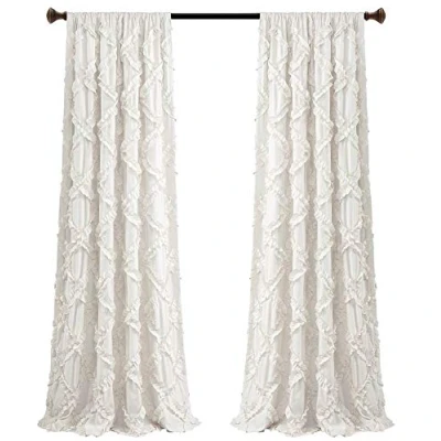 Image of Lush Decor Ruffle Diamond Curtains Textured Window Panel Set for Living, Dining Room, Bedroom (Pair), 95 x 54, White