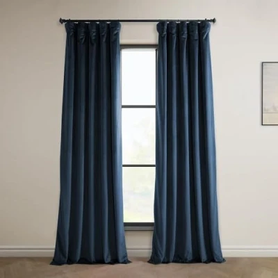 Image of HPD Half Price Drapes Heritage Plush Velvet Curtains 96 Inches Long Room Darkening for Bedroom &amp; Living 50W x 96L, (1 Panel), Eternal Blue