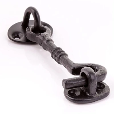 Image of Black Traditional Cast Iron 4&quot; Cabin Hook &amp; Eye House Door Latch/Catch