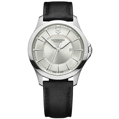 Image of Victorinox Men’s Watch Alliance Ø 40 mm, Swiss Made, Analogue Quartz, Water Resistant up to 100 m, Sapphire Glass, Leather Strap, Silver/Black