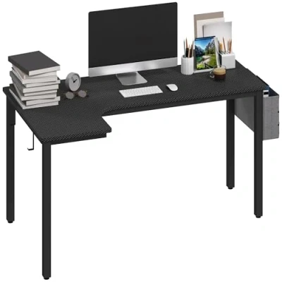 Image of HOMCOM L Shaped Gaming Desk, Computer Corner Home Office Workstation with Fabric Bag, Hooks and Cable Management, 145 x 81 76cm, Black, Left