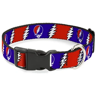 Image of Buckle Down Plastic Clip Collar Steal Your Face w/Lightning Bolt Repeat Red/White/Blue