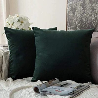 Image of MIULEE Decorative Velvet Christmas Cushion Covers 45cm x 45cm/Square Throw Pillowcases for Sofa Bedroom with Invisible Zipper 18x18 Inch Dark Green Sets of Two