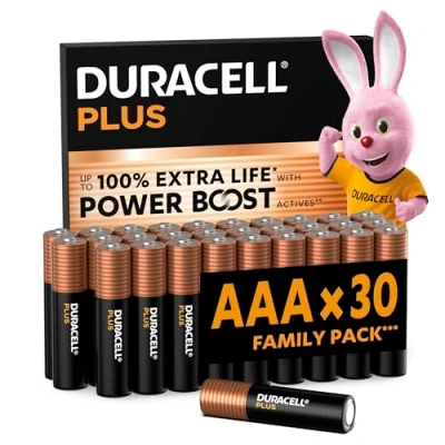 Image of DURACELL Plus AAA Batteries (30 Pack) Alkaline 1.5V Up to 100% Extra Life with POWER BOOST Actives Reliability For Everyday Devices 0% Plastic Packaging 10 Year Storage LR03 MN2400