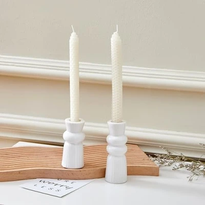 Image of Denique Ceramic Candle Holders Set of 2, Creative Modern Knot Candlestick Holder Set, Table Centerpiece Taper Desktop Decoration for Home Decor, Wedding, Dinning, Party (White)