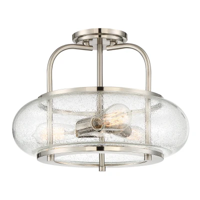 Image of Trilogy 3 Light Semi Flush Mount, Brushed Nickel, E27