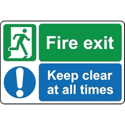 Image of Fire exit Keep Clear at All Times Safety Sign Self Adhesive Sticker (300mm x 200mm)