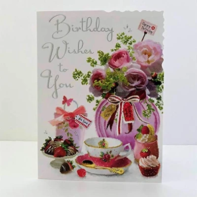 Image of Female Birthday Card for Her General Women Special Finishes Artistic Floral Design Illustrated Insert Leaf Made in the UK