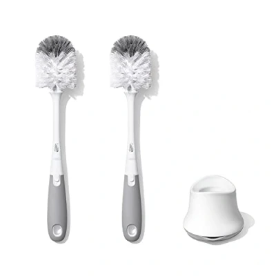 Image of OXO Tot Bottle Brush with Nipple Cleaner and Stand Gray, 2 Pack