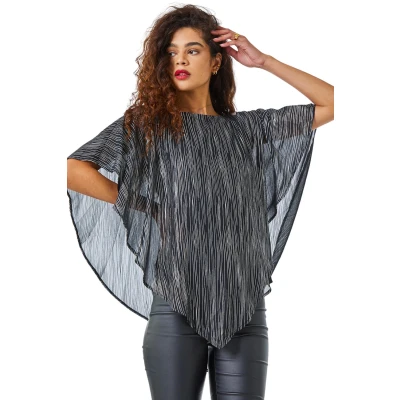 Image of Roman Asymmetric Cold Shoulder Stretch Top for Women UK Ladies Spring Everyday Summer Holiday Round Neckline Comfy Chiffon Like Fabric Soft Layered Shirt Vacation Blouses Dark Silver Size 10