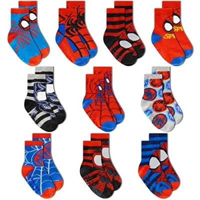 Image of Spiderman Grip Socks, Socks for Toddler Boys, 10 Pack, Spider man Gripper Amazing Variety Pack