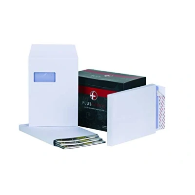 Image of Plus Fabric C4 White Pocket Peel And Seal Gusset Envelope with Powertac, 120 gsm, Pack of 100