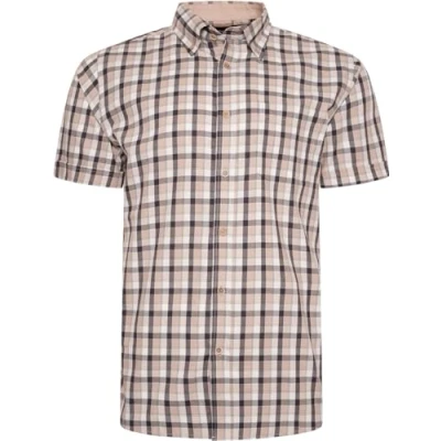 Image of KAM Check Shirt Short Sleeve Chest Pocket Button Down Casual Mens Plus Size 2XL 8XL 6282 (UK, Alpha, 4XL, Plus, Regular, Stone)