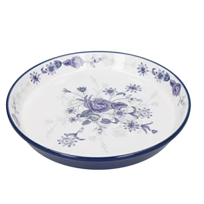 Image of London Pottery Blue Rose Cake Plate, Ceramic, Almond Ivory/Blue, 20 cm