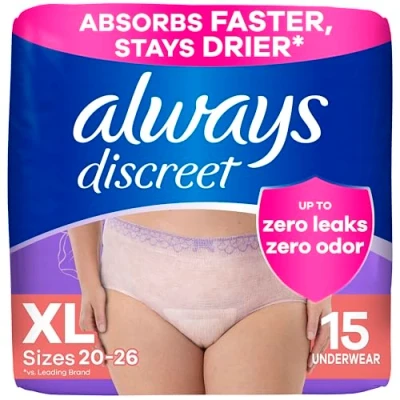 Image of Always Discreet, Incontinence Underwear for Women, Maximum Classic Cut, Extra Large, 15 Count