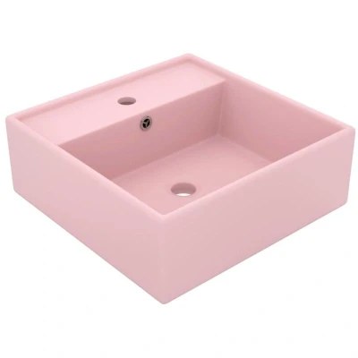 Image of vidaXL Luxury Basin Overflow Square Matt Pink 41x41 cm Ceramic