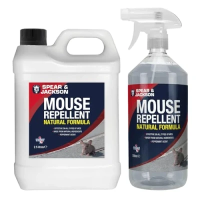 Image of Spear &amp; Jackson Mouse Repellent 500 ml Spray and 2.5L Refill, Peppermint Scent, Natural Ingredients