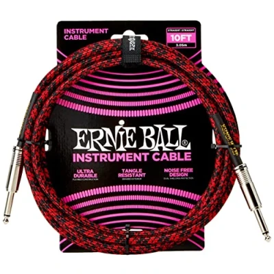 Image of Ernie Ball 10&#039; Braided Straight/Straight Instrument Cable Red Black
