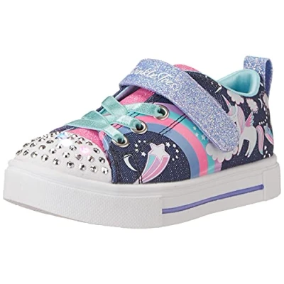 Image of Skechers Twinkle Sparks Trainers for kids, Size: 2, Navy/multicolor Textile