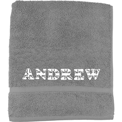 Image of TeddyT&#039;s Men&#039;s Personalised Union Jack Great Britain Embroidered Towel (Grey, Bath Sheet (140x90cm))