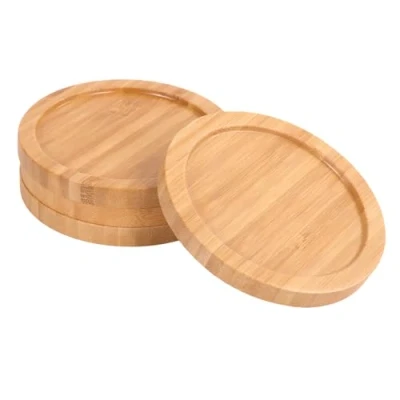 Image of BambooMN Heavy Duty 100% Eco Friendly Natural Bamboo Coasters 3.75&quot; Round 4 Piece Coaster Set