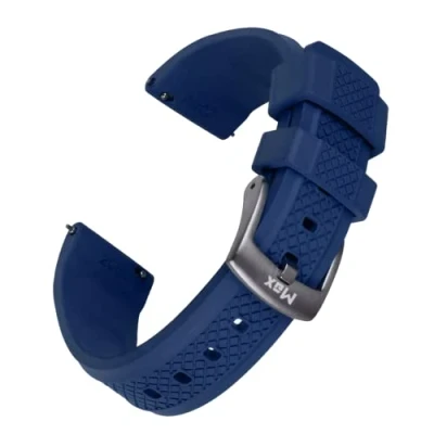 Image of Max Summit Fluororubber (FKM) Rubber Watch Strap with Loop Holder Lock Ring 20mm 22mm (22mm, Blue)