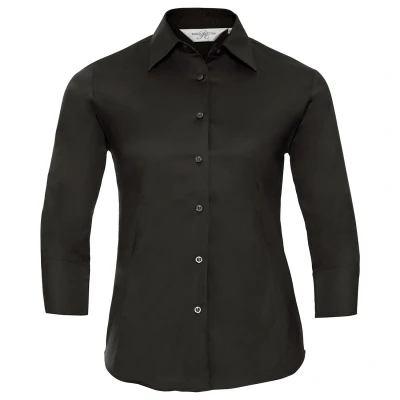 Image of Russell Athletic Collection Womens/Ladies Easy Care Fitted 3/4 Sleeve Shirt (Black) Size 16 UK