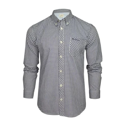 Image of Ben Sherman Men&#039;s Button Down Collar Oxford Shirt, Long Sleeved, Regular Fit (Gingham Check Dark Blue) M