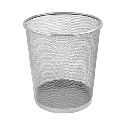 Image of OSCO Silver Wiremesh Waste Bin Round Height 27.5 cm Diameter 25 Circular Trash Can Paper Basket Recycling Container Office Home Bathroom