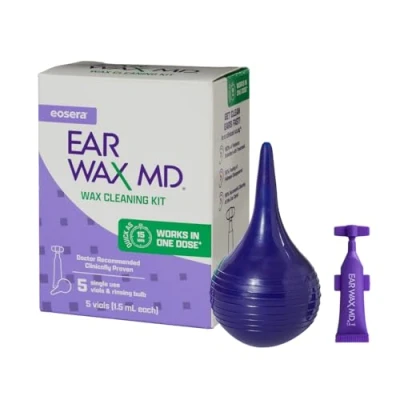 Image of eosera® Ear Wax MD® Cleaning Kit with Rinsing Bulb and 5 Single Use Vials Fast Acting Removal Drops Breaks Down &amp; Dissolves in One Clinically Proven Gentle Safe