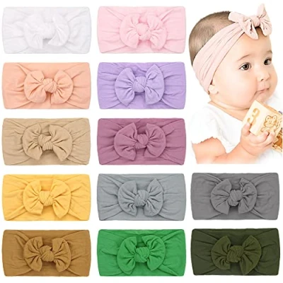 Image of JOYOYO 12 Pcs Baby Turban Headband Nylon Headbands Bowknot Stretchy Soft Wide for Babies Elastic Newborn Baby, Toddlers