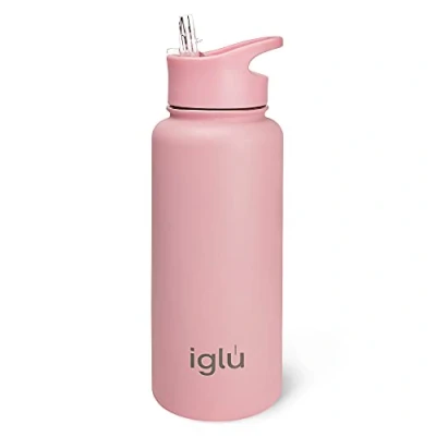 Image of iglu Reusable Water Bottles Premium Double Walled Stainless Steel 1 Litre Vacuum Insulated Bottle Leakproof Straw Lid Sweatproof &amp; BPA Free Great His Her Eco Gift (Himalayan Pink, 1L)