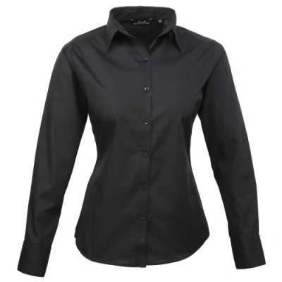 Image of Premier Womens/Ladies Poplin Long Sleeved Blouse (Black) Size 28 UK