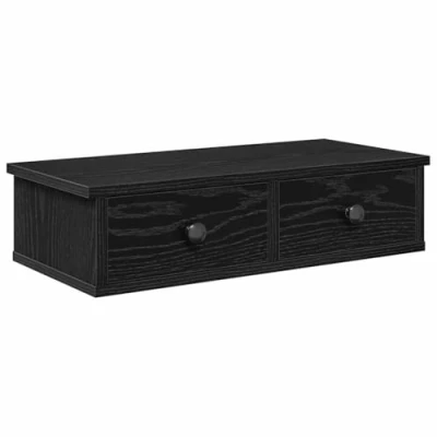 Image of vidaXL black wall shelf with drawers engineered wood 60x25x15cm bedroom/living room storage solution modern space saving design